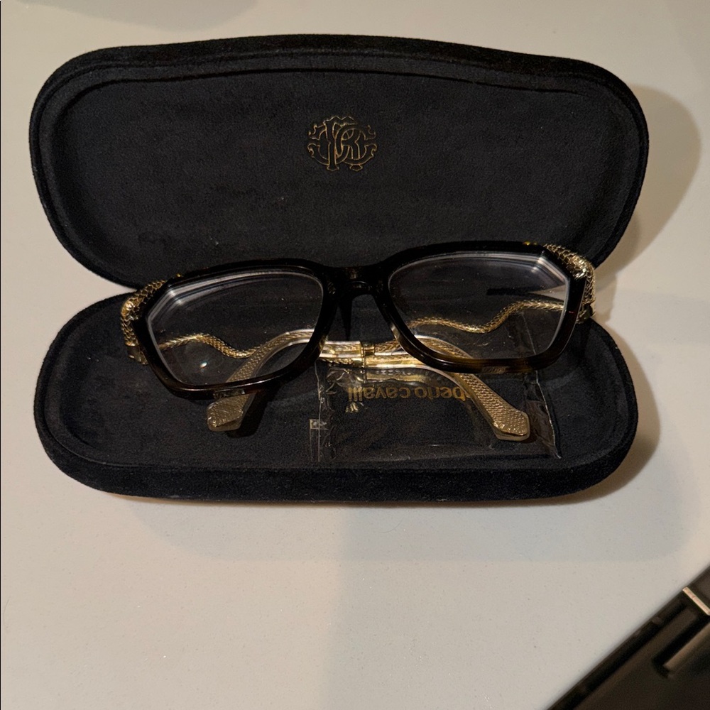 Roberto Cavalli Black and Gold Geometric Eyeglasses - Picture 2 of 9
